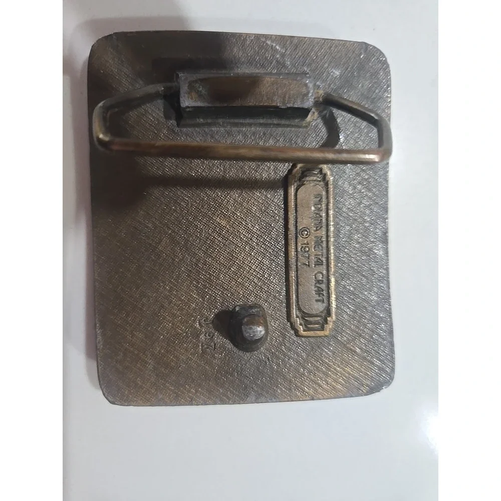 Vintage Indiana Metal Craft Running‎ Jumping Buck Deer Belt Buckle 1977